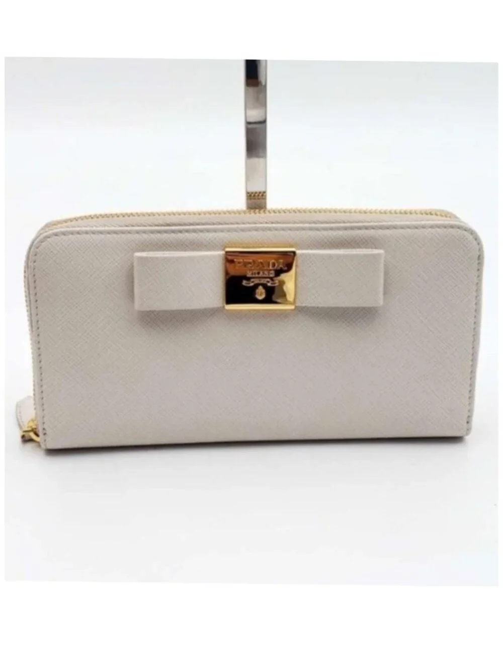 Authentic Prada Saffiano Fiocco Bow Zip-Around Wallet